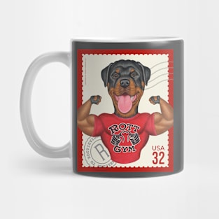 Funny Rottweiler with muscles on classic stamp Mug